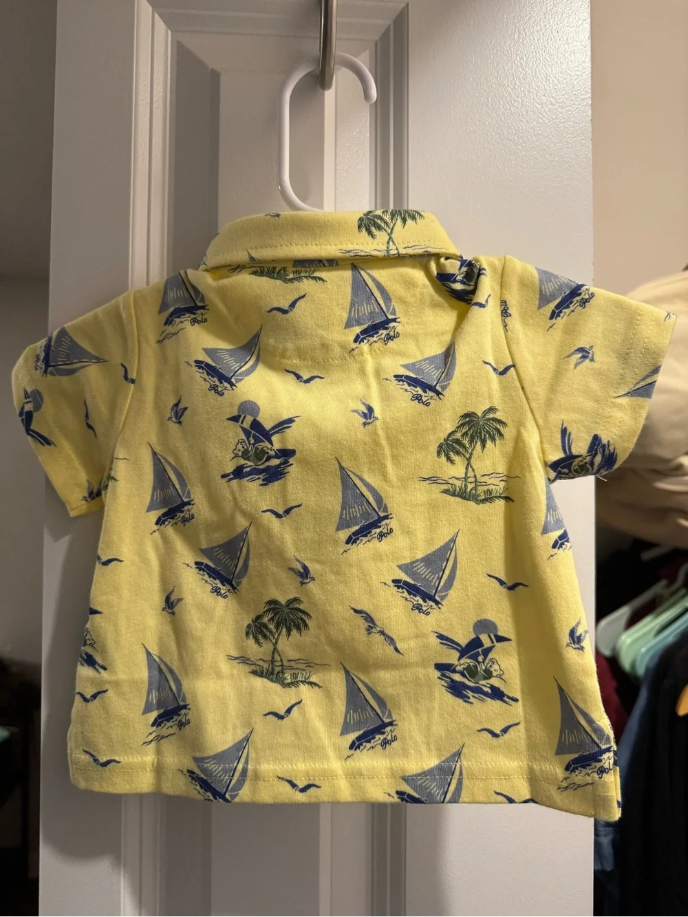 Ralph Lauren Yellow Polo with Navy Sailboat Print - Kids